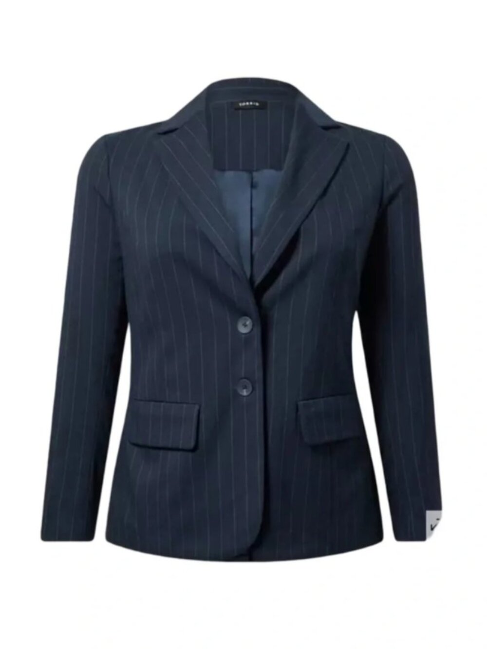 Torrid New Navy w/ White Pinstripe Studio Women's Suit Blazer Size 0/12 - Picture 15 of 15